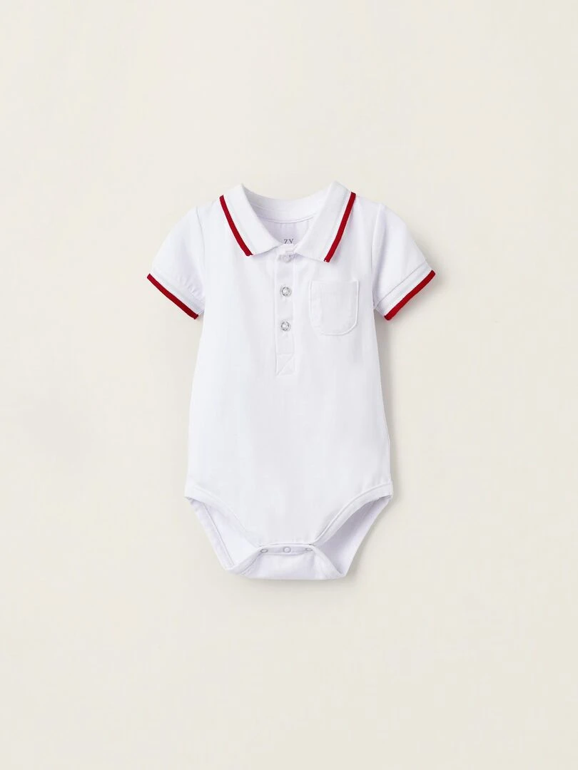 Body polo à manches courtes en coton pour nouveau né manches courtes ATLANTIC COMPANY Blanc