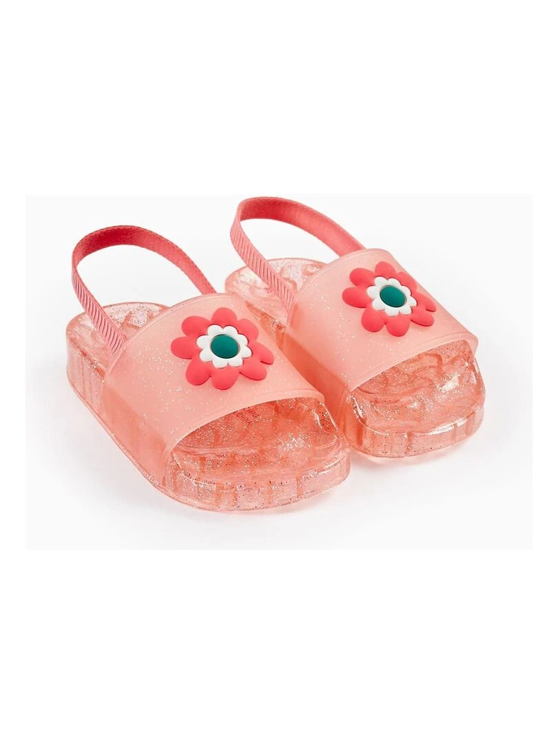 Sandales en caoutchouc avec paillettes pour bébé fille 'Flower' Rose