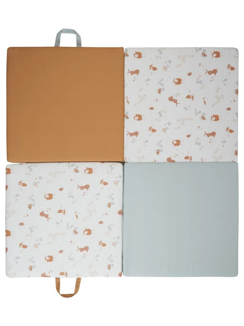 Tinéo Tapis d'éveil Little Farmer 120x120x4cm Bleu Marron Blanc