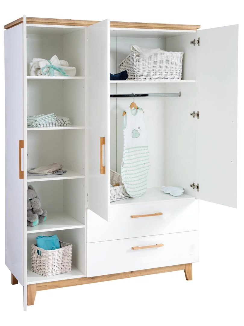 ROBA Armoire "Finn" 3 portes et 2 tiroirs – blanc   Blanc