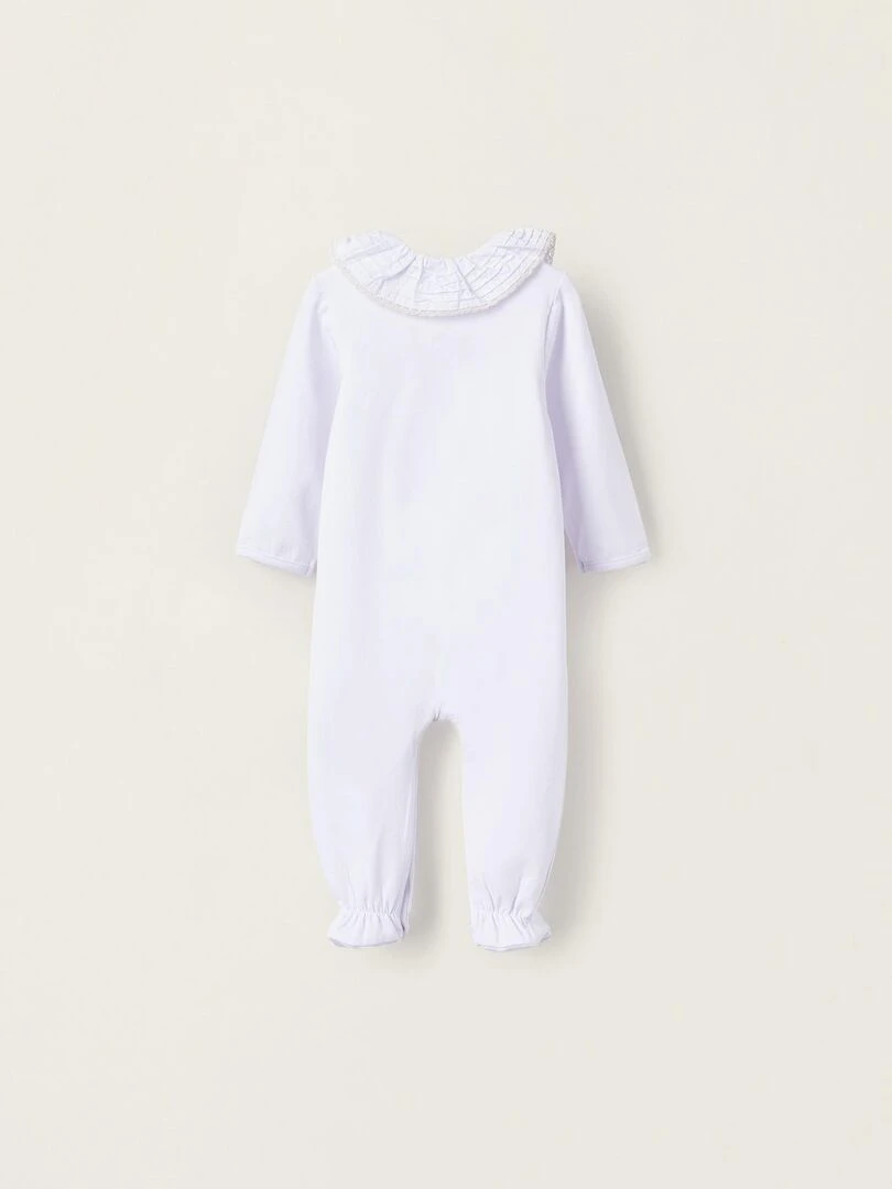 Grenouillère en Coton avec Volants et Dentelle pour Nouveau Née Blanc