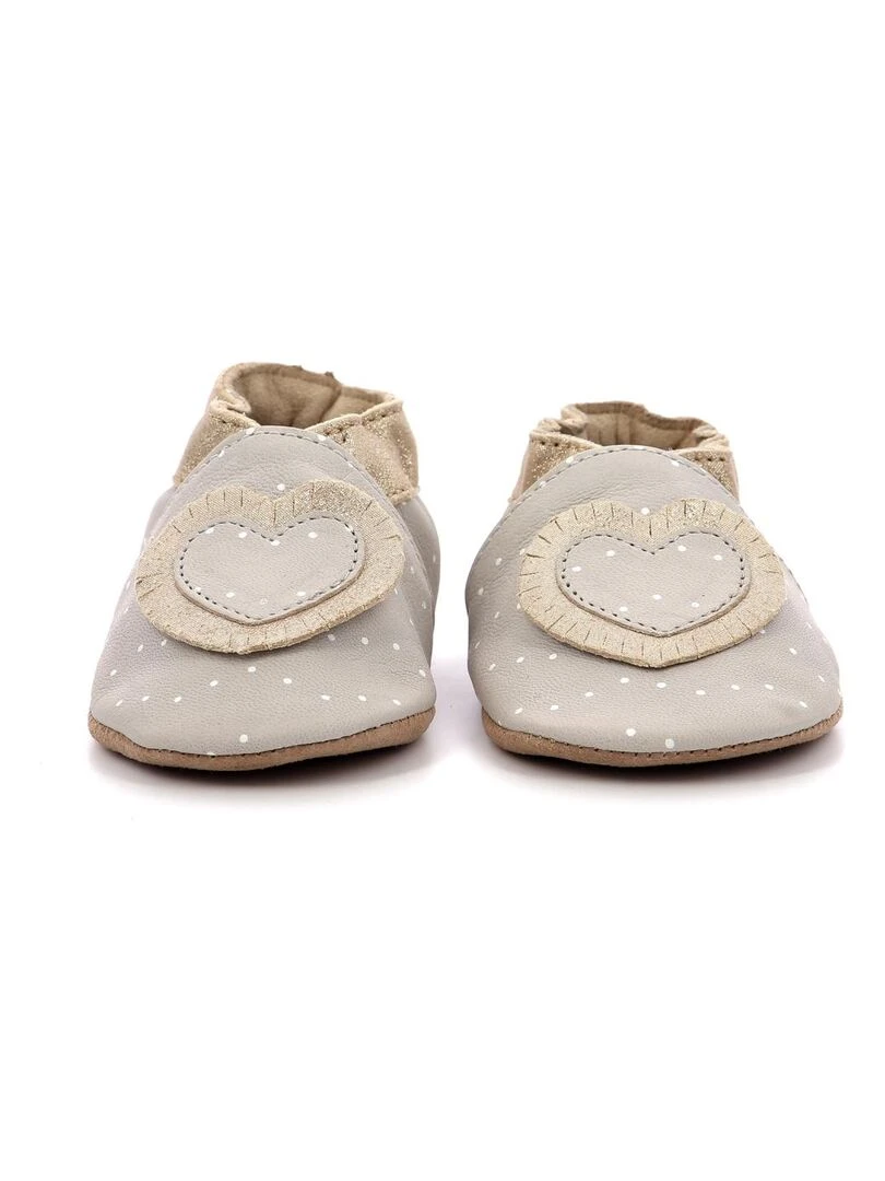 Chaussons Cuir Baby Tiny Heart   Gris
