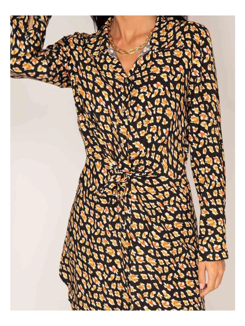 Robe chemise longue motifs IGIRL   Noir