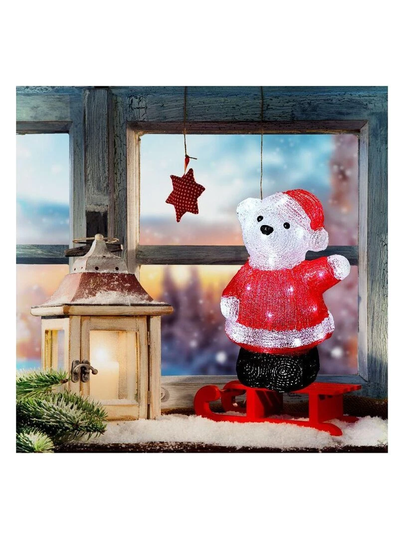 Ours habit de Père noël lumineux décoration fêtes 30 leds H30 secteur Blanc