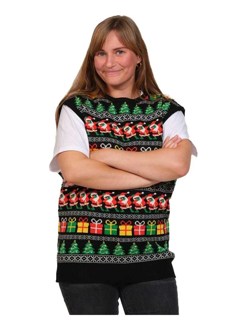 Pull de Noël sans manche "Père Noël qui Dab"   Noir