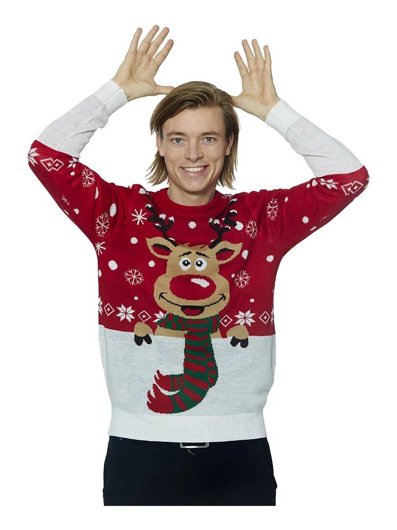Pull de Noël "Rudolph" 100% coton BIO Rouge