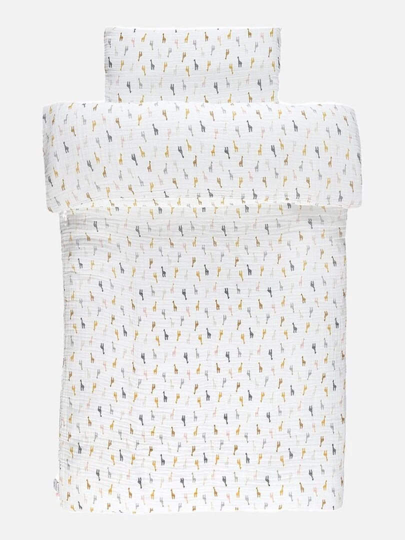 Housse de couette 100x140 cm imprimée giraffes mousseline BIO Noukie's Blanc