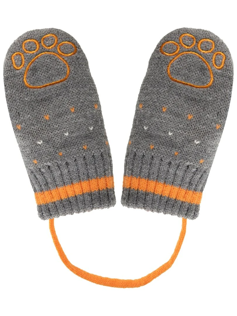 Moufles Enfant 2/4 ans broderie Ours Gris Gris