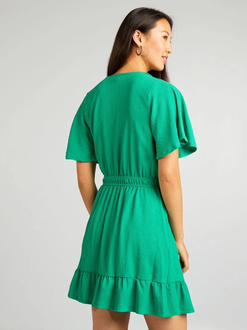 Robe courte imprimée à volant   VERT