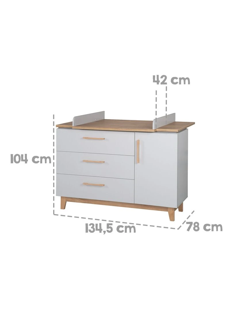 ROBA Commode à Langer "Caro" – avec Plan Amovible – 3 Tiroirs + 1 Porte – Gris clair/ Chêne doré   Gris clair