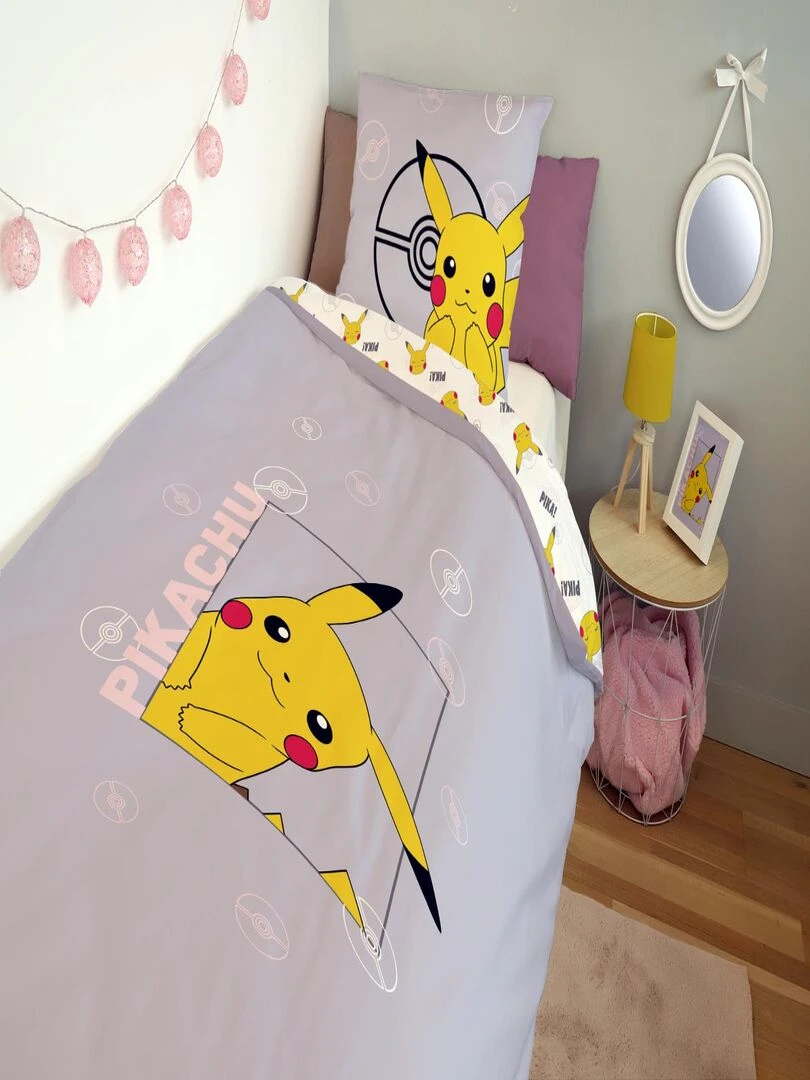 Housse de couette Pikachu Pokémon 140x200 cm 100% Coton Mauve Violet