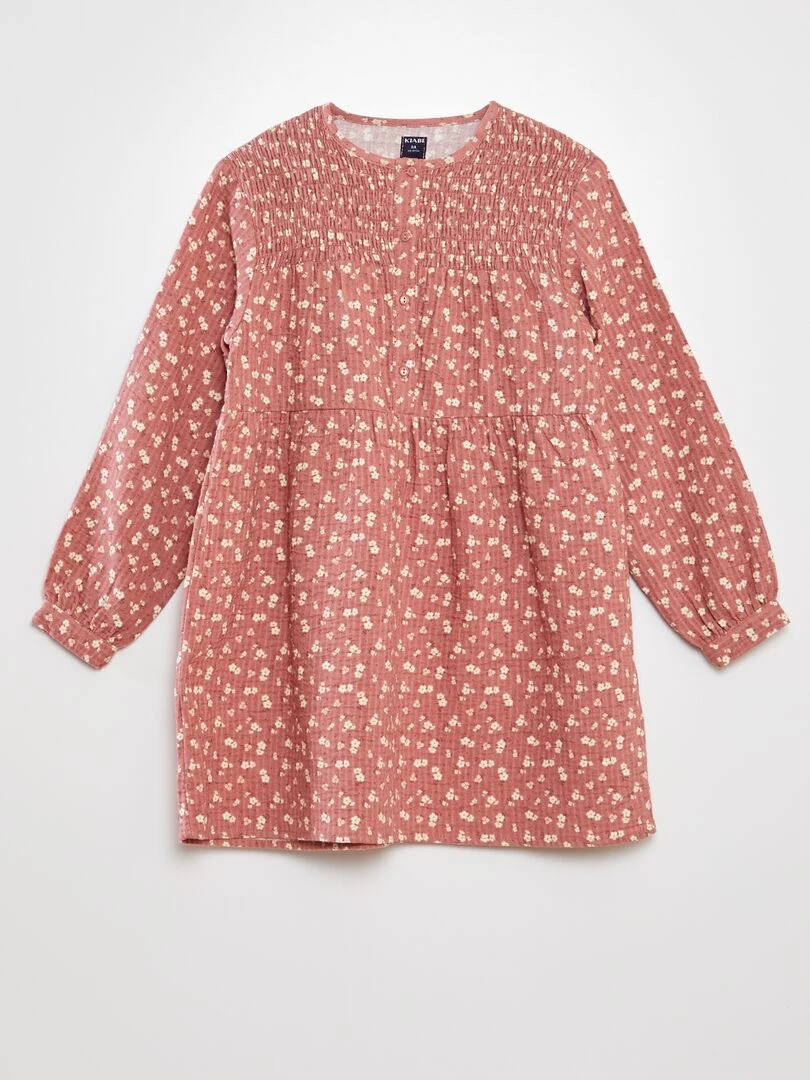 Robe en maille gaufrée fleurie Vieux rose