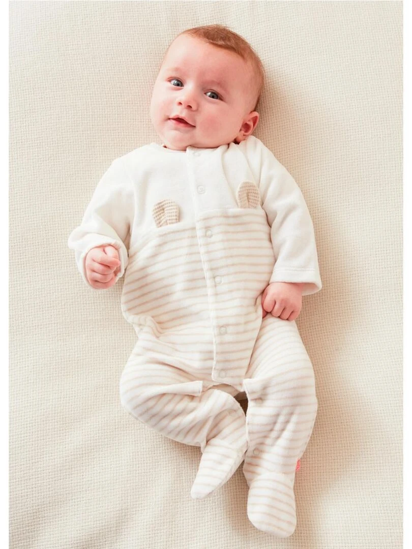 Pyjama 1 pièce rayé en velours  écru/greige   Noukie's   Beige