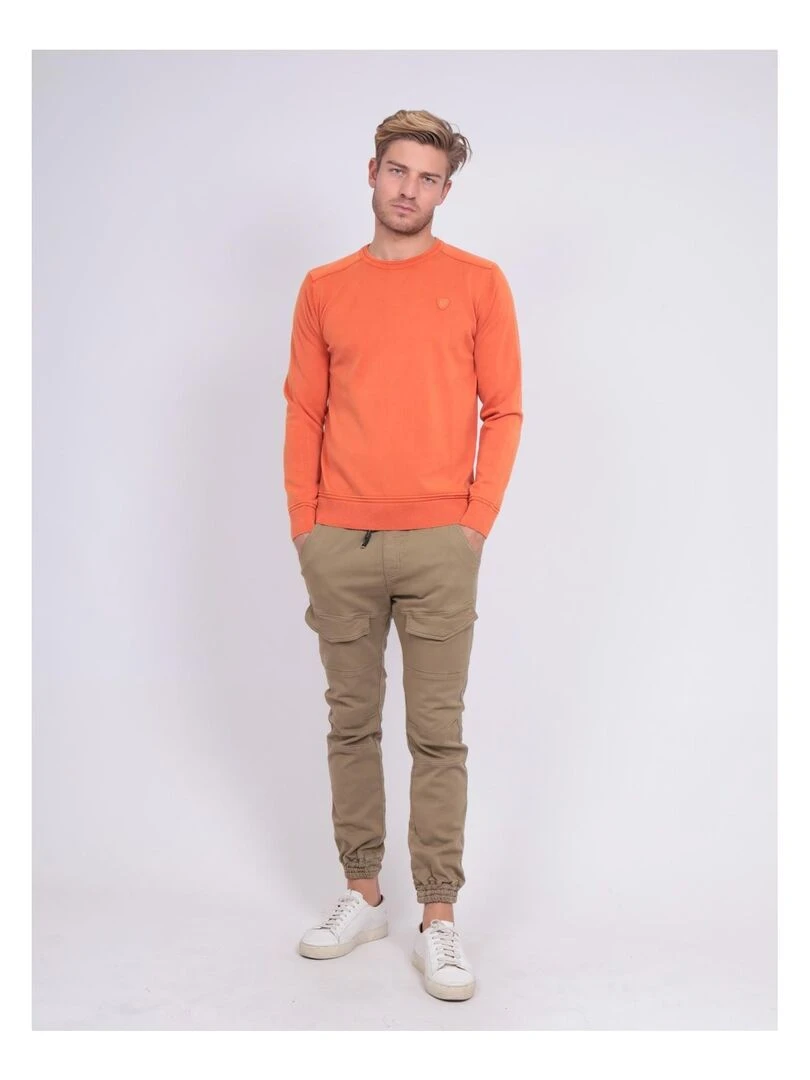 Pull fin col rond coton ARTHUR   Orange