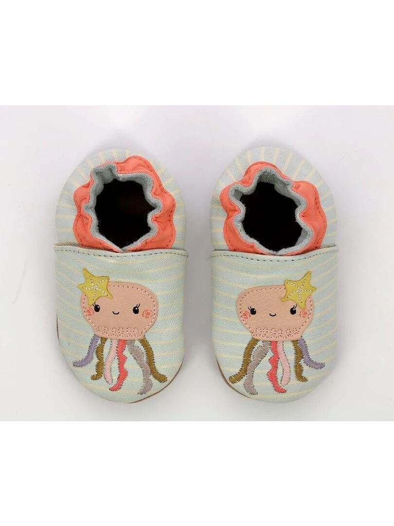 Chaussons Cuir Fun Medusa Bleu