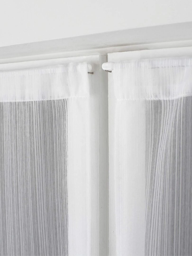 Paire de petits vitrages à bande tissée   Blanc