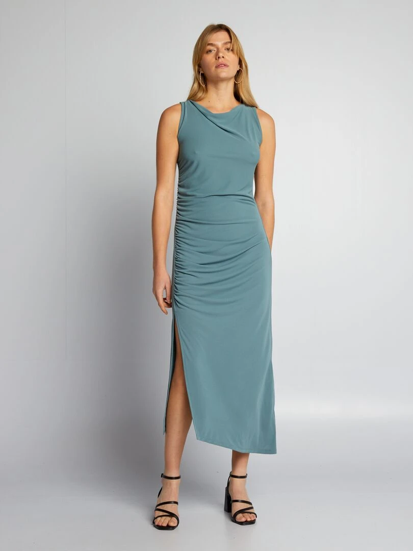 Robe drapée à col bénitier Bleu