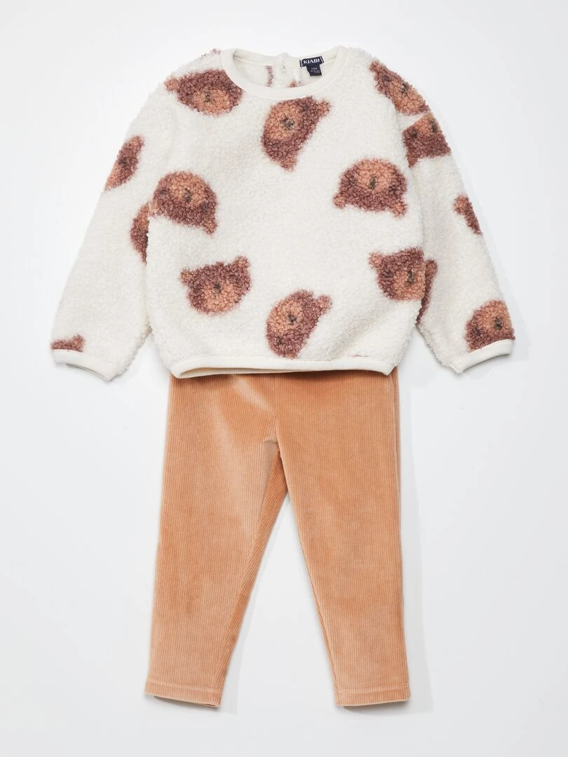 Ensemble pyjama sherpa et velours 2 pièces Beige