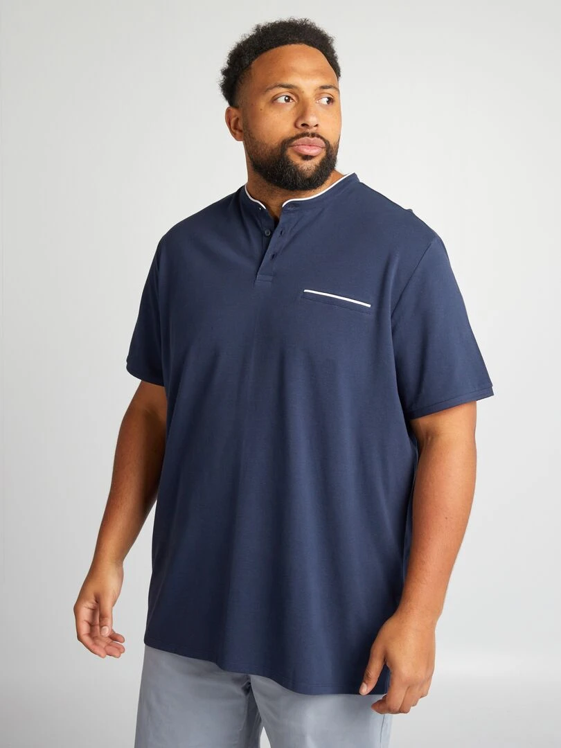 Polo en piqué de coton à col Bleu marine