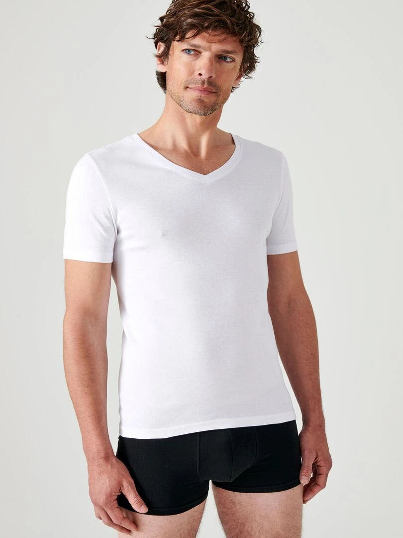 Lot de 2 t shirts col V manches courtes Essential pur coton peigné Damart Blanc