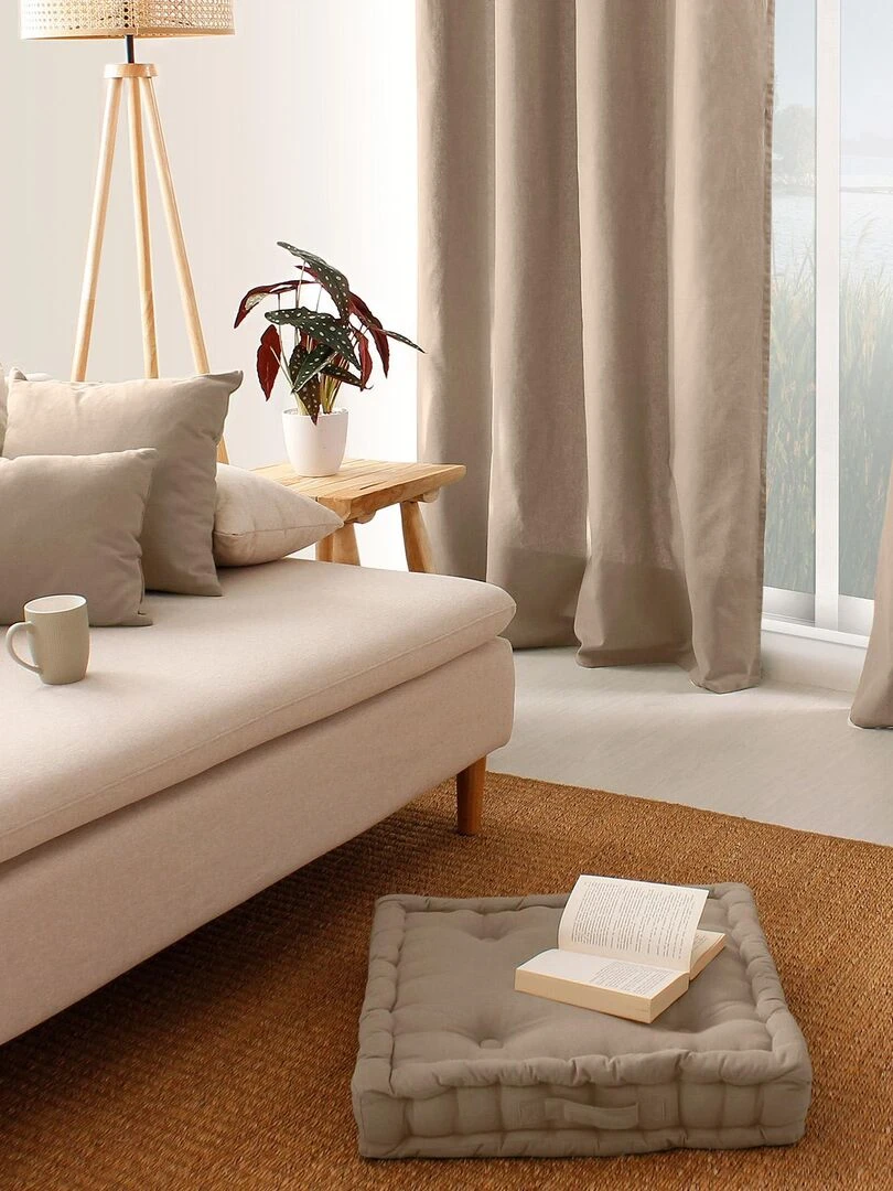 Coussin de sol uni en pur coton   Beige