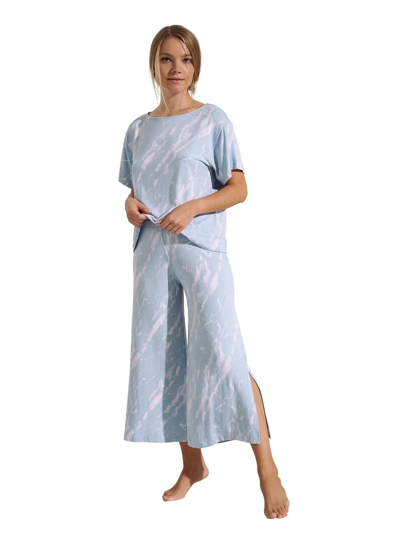 Pyjama pantacourt t shirt manches courtes Naomi Bleu ciel