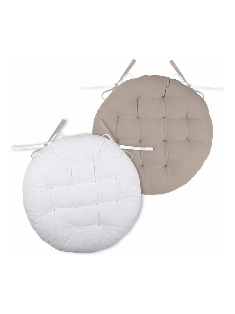 Galette de chaise ronde et bicolore Ecru