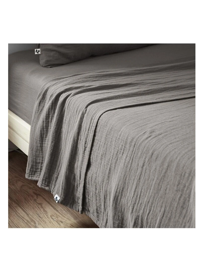 Drap plat double gaze de coton Gaia gris anthracite