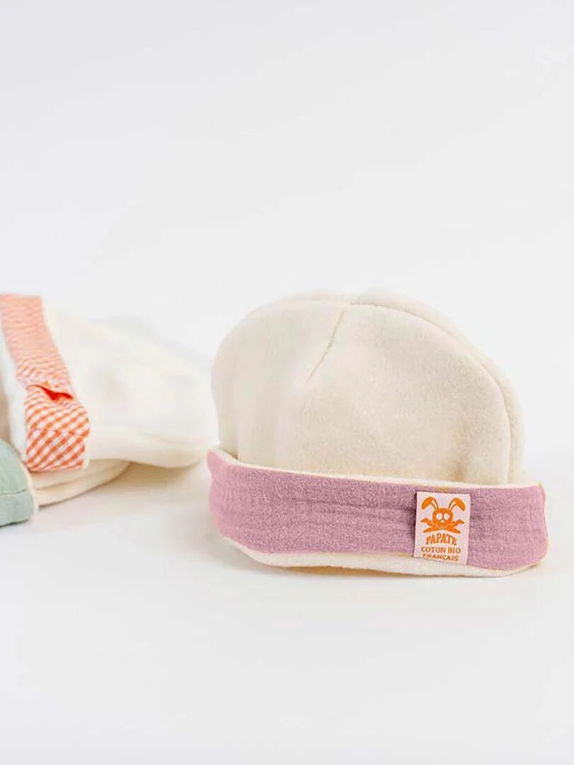 Bonnet de Naissance en Coton Bio Blanc et Rose   Rose