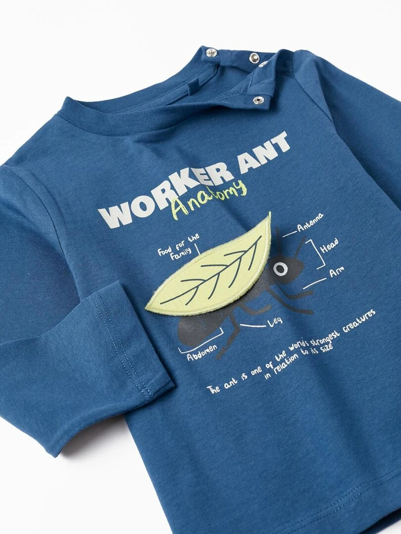 T shirt à manches longues avec feuille en 3D pour bébé garçon manches longues NATURE TAKEOVER   Bleu foncé