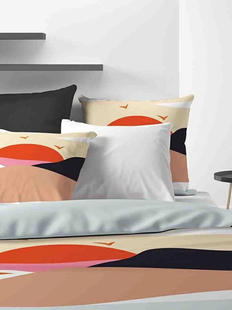 Housse de couette + 2 taies d'oreiller 65x65 cm 100% Coton 47 fils Safa   Bleu