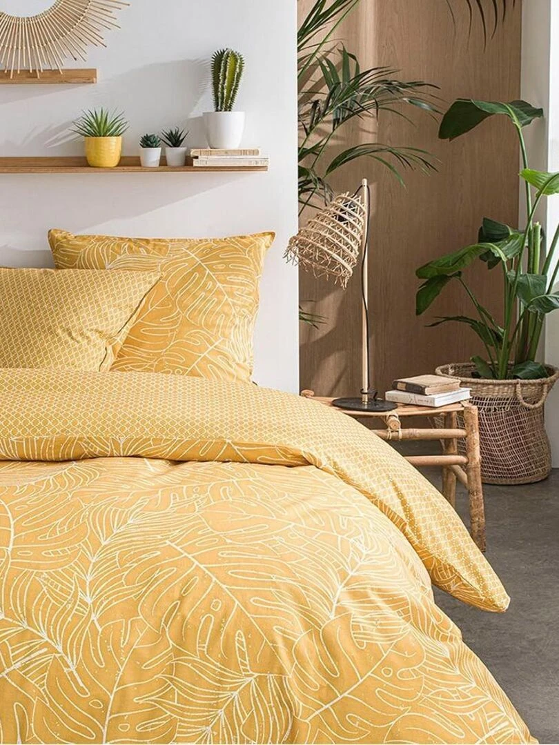 Housse de couette Sunshine Iwaki + taie(s) 100% coton 57 fils Jaune