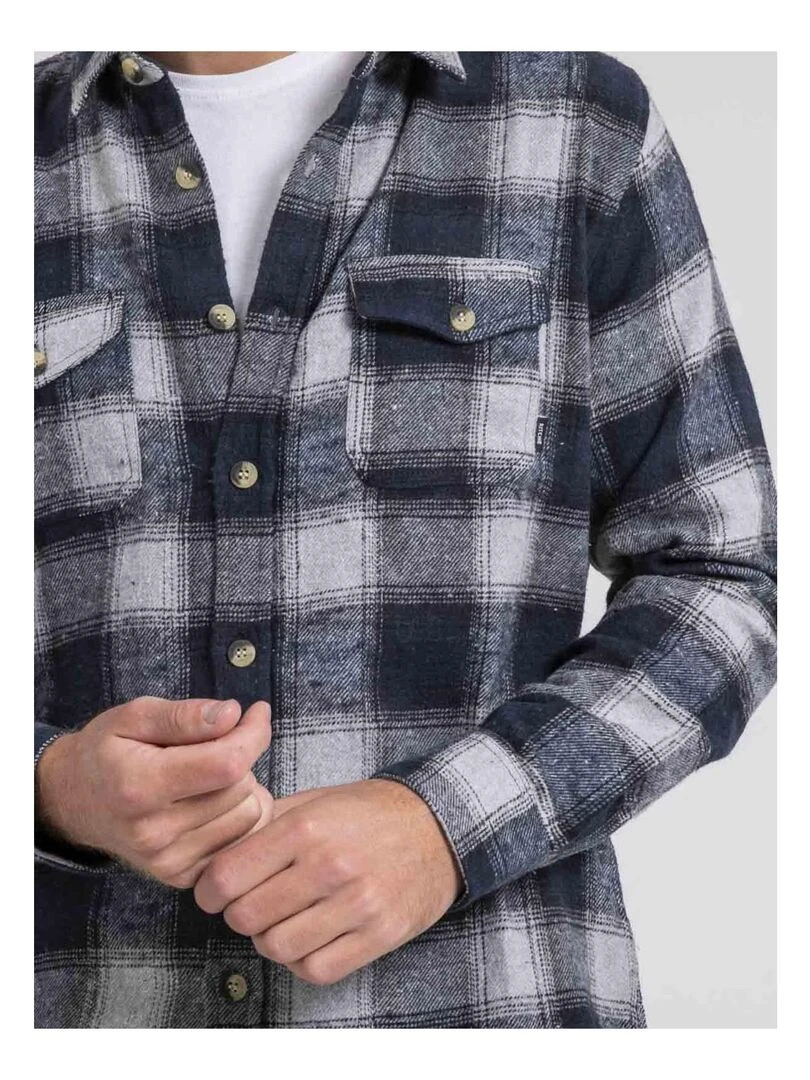 Chemise manches longues carreaux pur coton flanelle TELOROK   Bleu marine