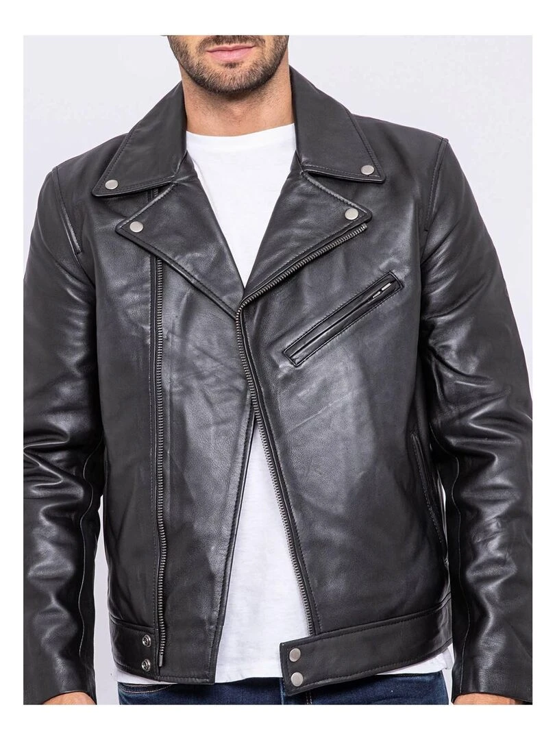Blouson cuir motard BERTO   Noir