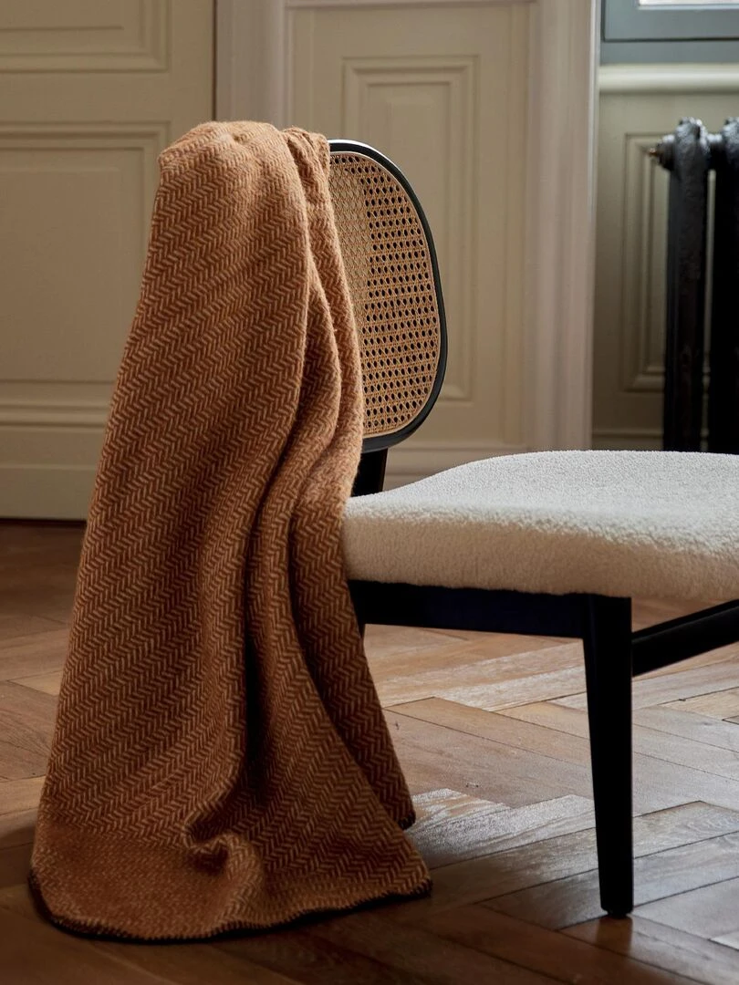 Plaid en laine avec motif chevron   Marron glacé