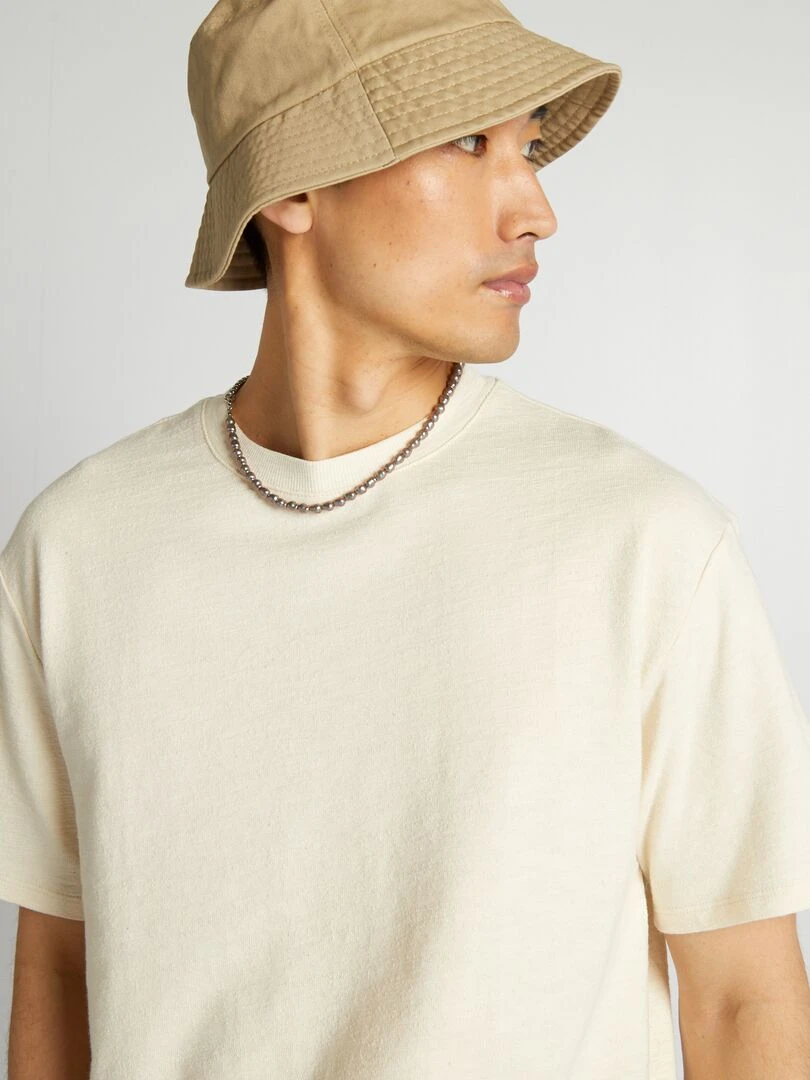 T shirt large à col rond en coton Beige