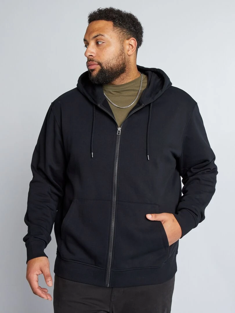 Sweat zippé en molleton à capuche   noir