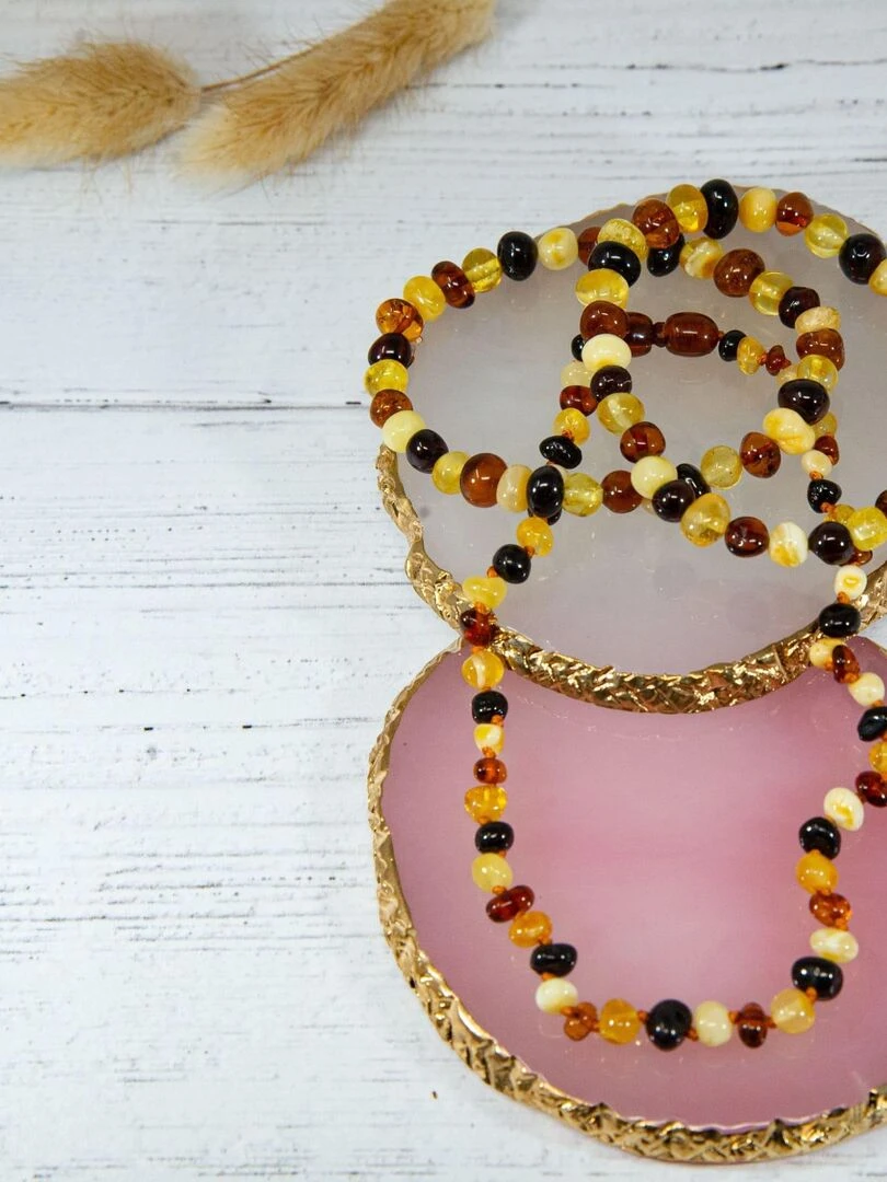 Box bracelet adulte 19cm et collier 32cm en Ambre Marron
