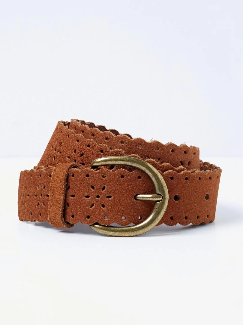 Ceinture perforée en cuir suédé Damart Camel
