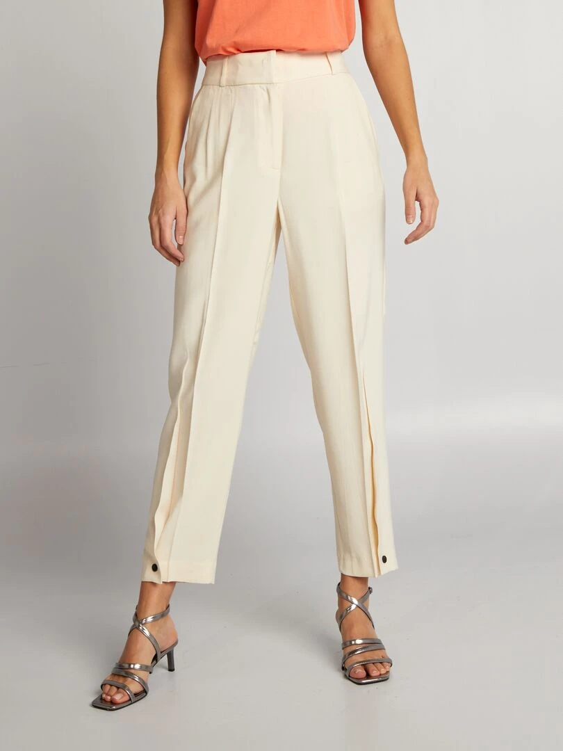 Pantalon droit à taille haute Crème