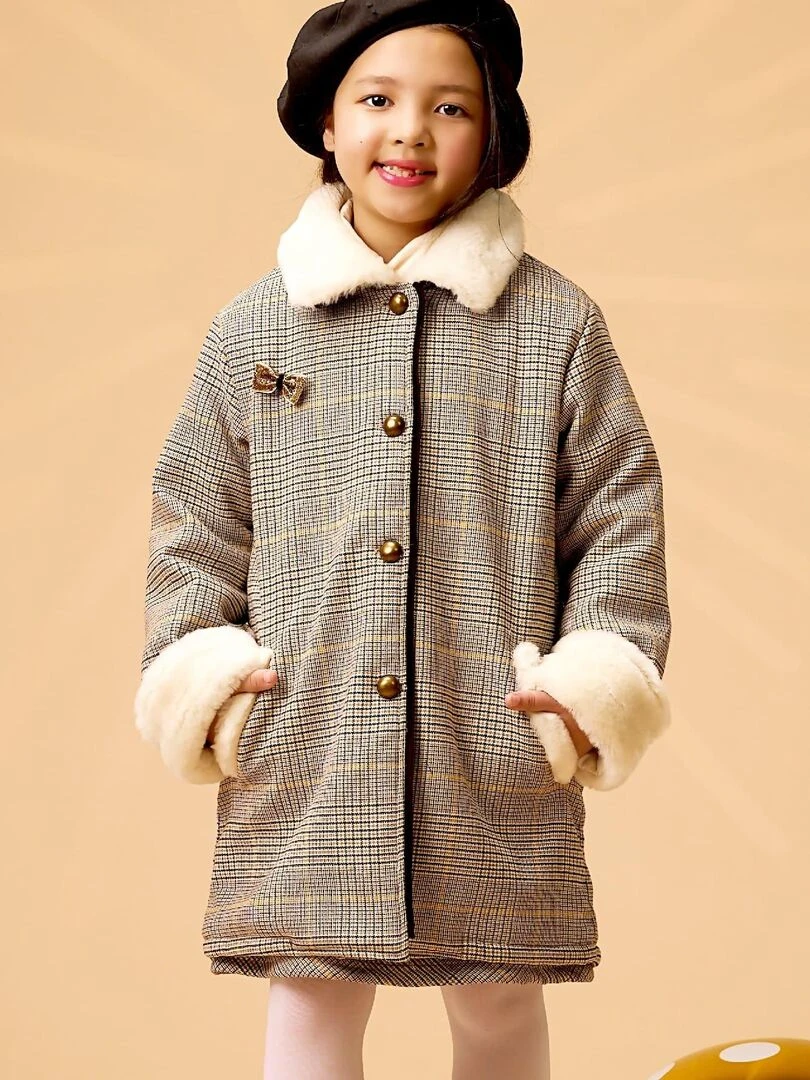 Manteau Carrx Tartan Marron Fille Fausse Fourrure AMANDINE 'LA FAUTE A VOLTAIRE' Marron