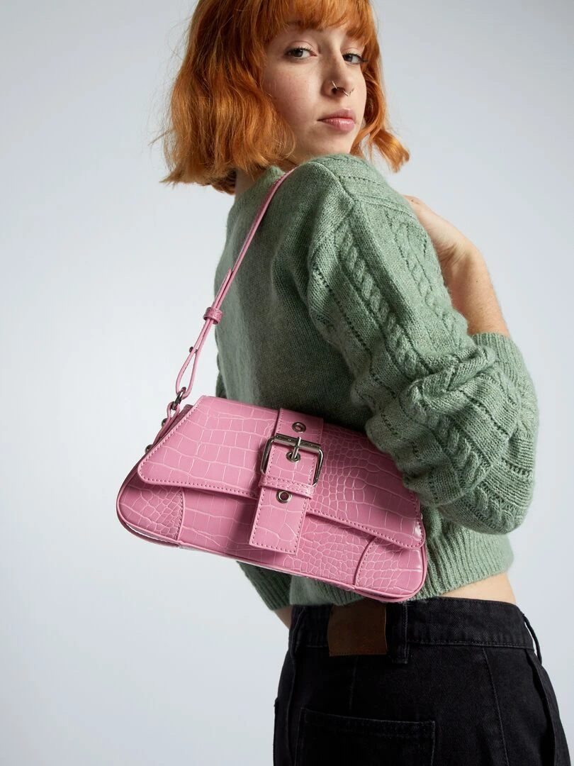 Sac porté épaule effet croco Rose