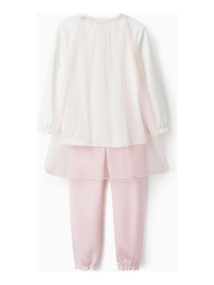 Pyjama en interlock de coton avec cape pour fille 'Fée' manches longues Blanc
