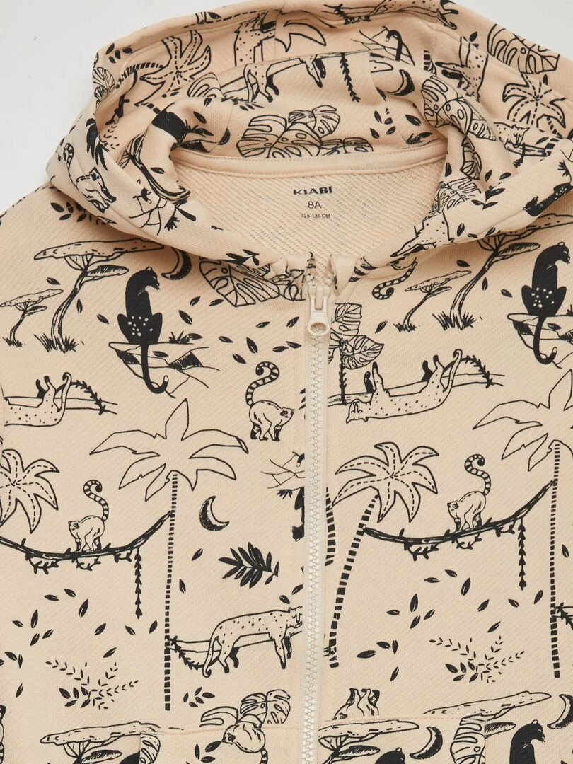 Sweat zippé à capuche à motif Blanc