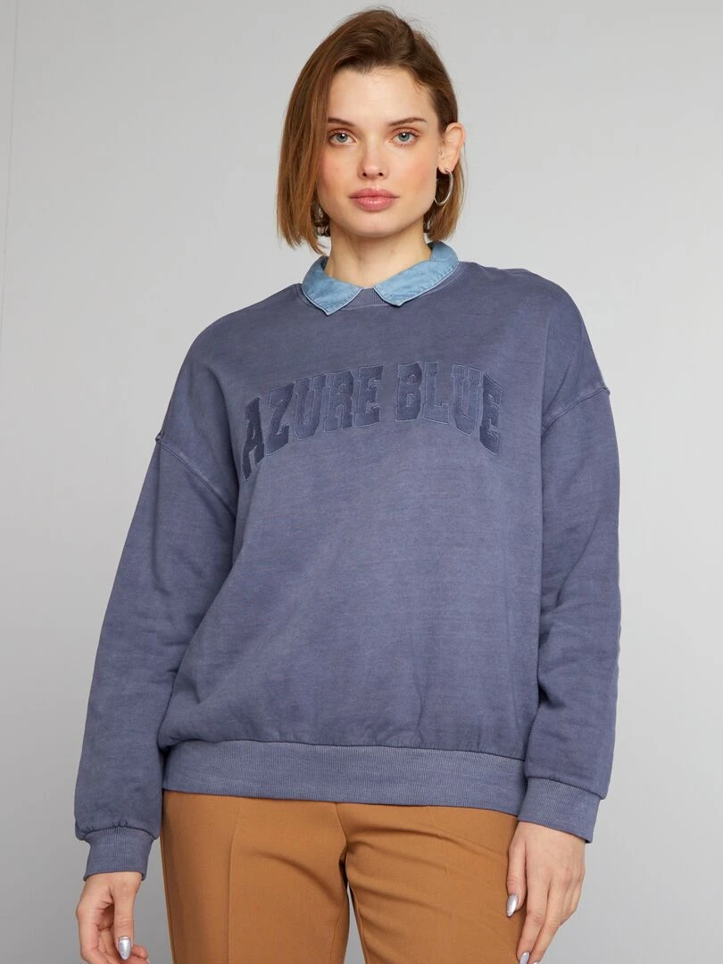 Sweat en molleton effet délavé   Bleu