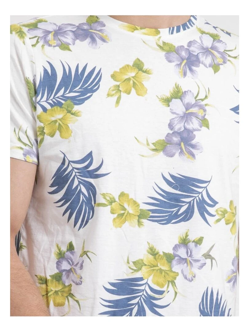 T shirt col rond pur coton motifs NULIBIS   Ecru