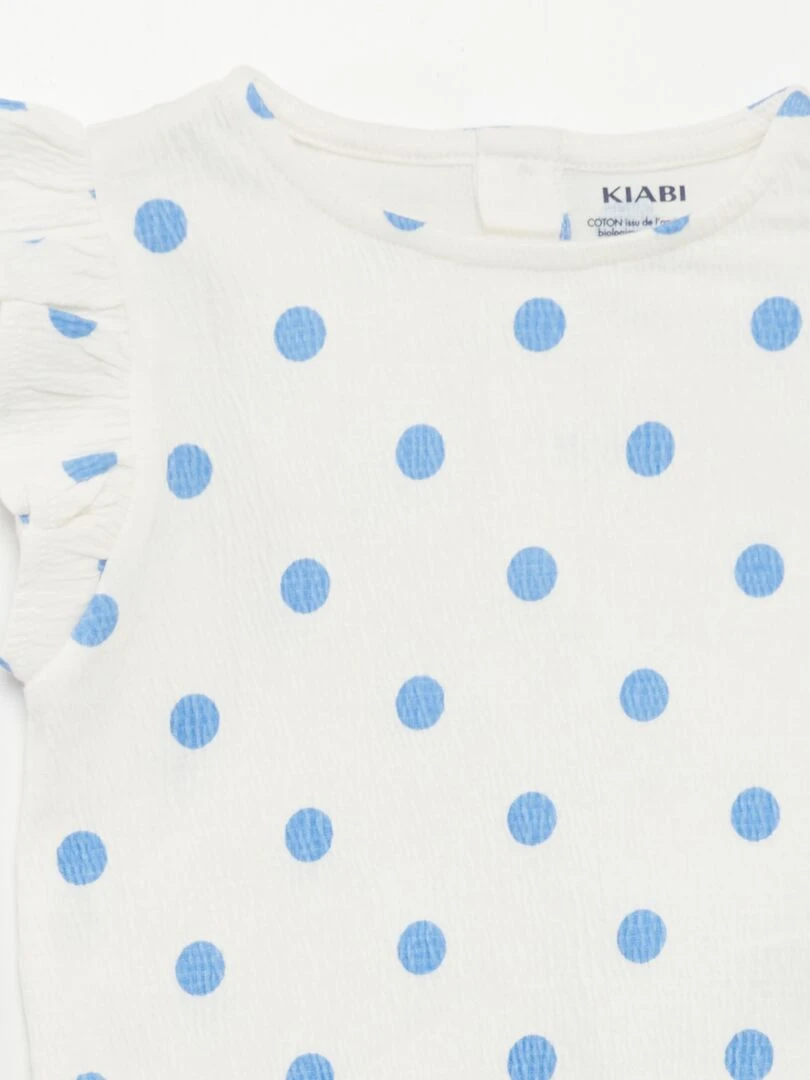 Tee shirt imprimé manches volantées BLANC