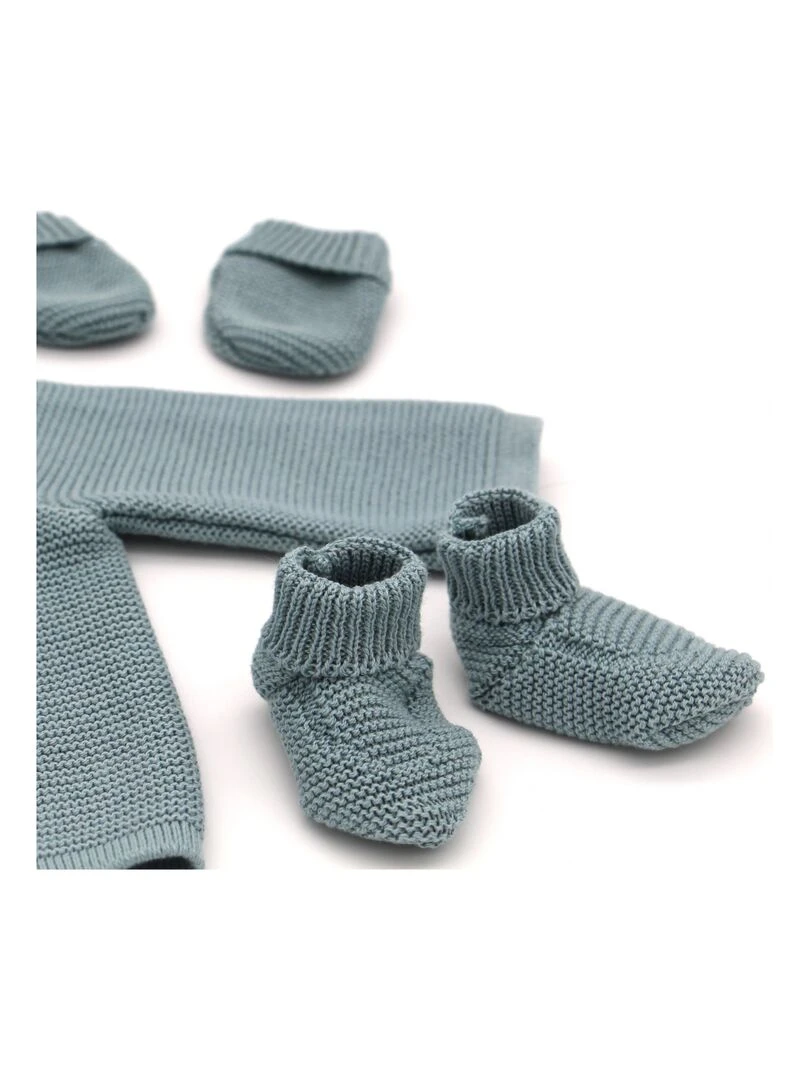 Ensemble tricoté   100% coton bio   1 à 3 mois   Vert forêt