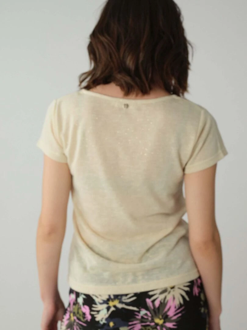 T shirt col rond en jersey effet lin et pailleté 'Deeluxe'   Beige coquille