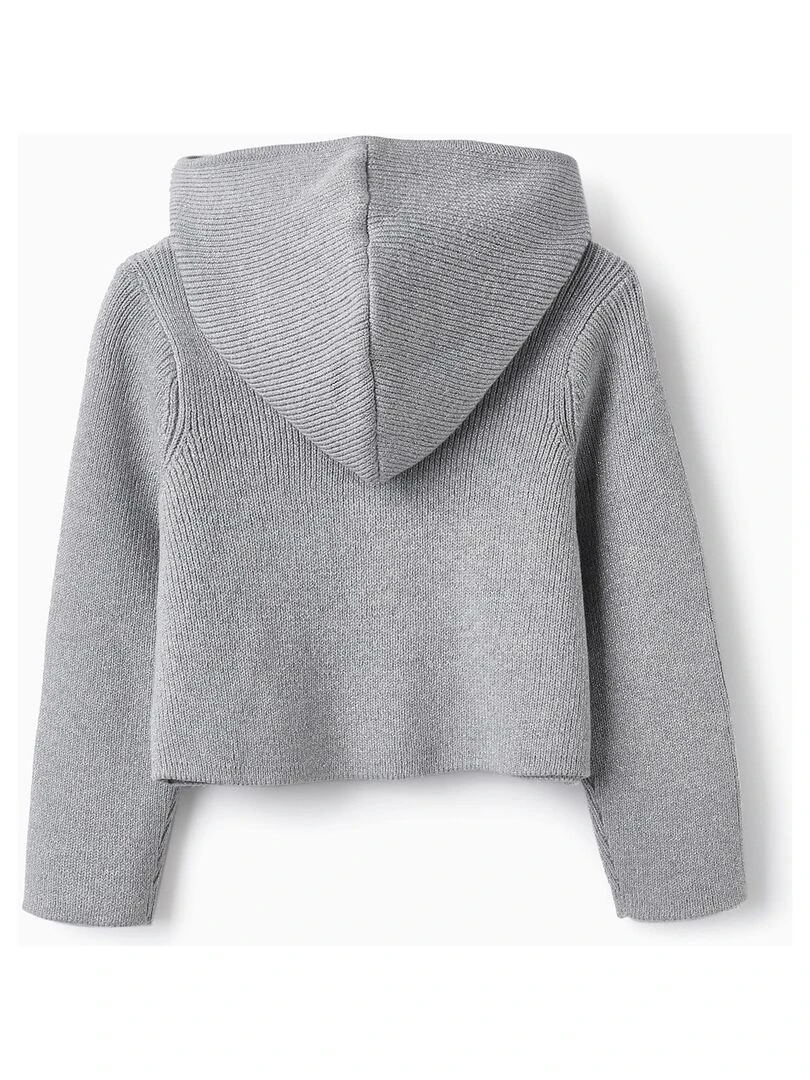 Manteau en Maille avec Fils Lurex et Capuche pour Fille CÉRÉMONIE Gris